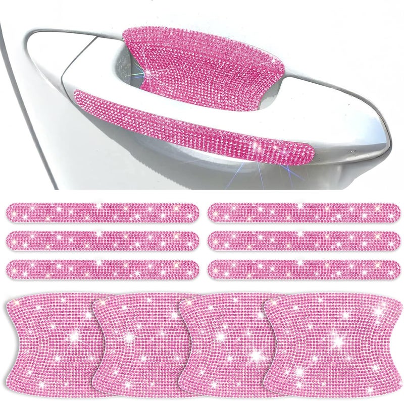 Mosso 10 PCS Bling Car Door Handle Protector, Shiny Crystal Rhinestone Anti-Scratch Glitter Universal Cars Door Handle Protective Cover, Pink Car Accessories for Women (Pink) - Image 1